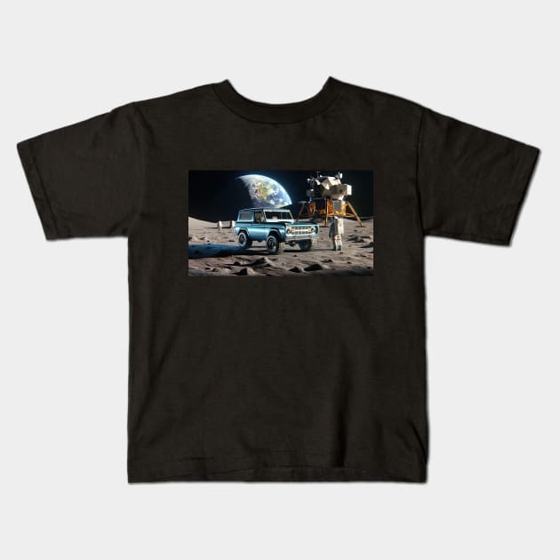 1966 Ford Bronco on the Moon Kids T-Shirt by NebulaWave